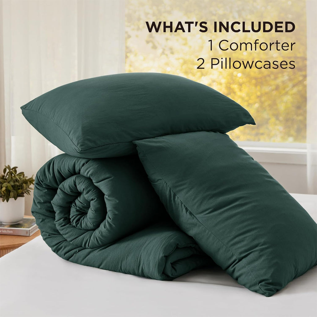 Bedsure Super King Plus Comforter Set, Forest Green Soft Prewashed Bedding for All Seasons, 3 Pieces GentleSoft™ Bed Set, 1 Lightweight Comforter (128'x120') and 2 Pillowcases (20'x36')