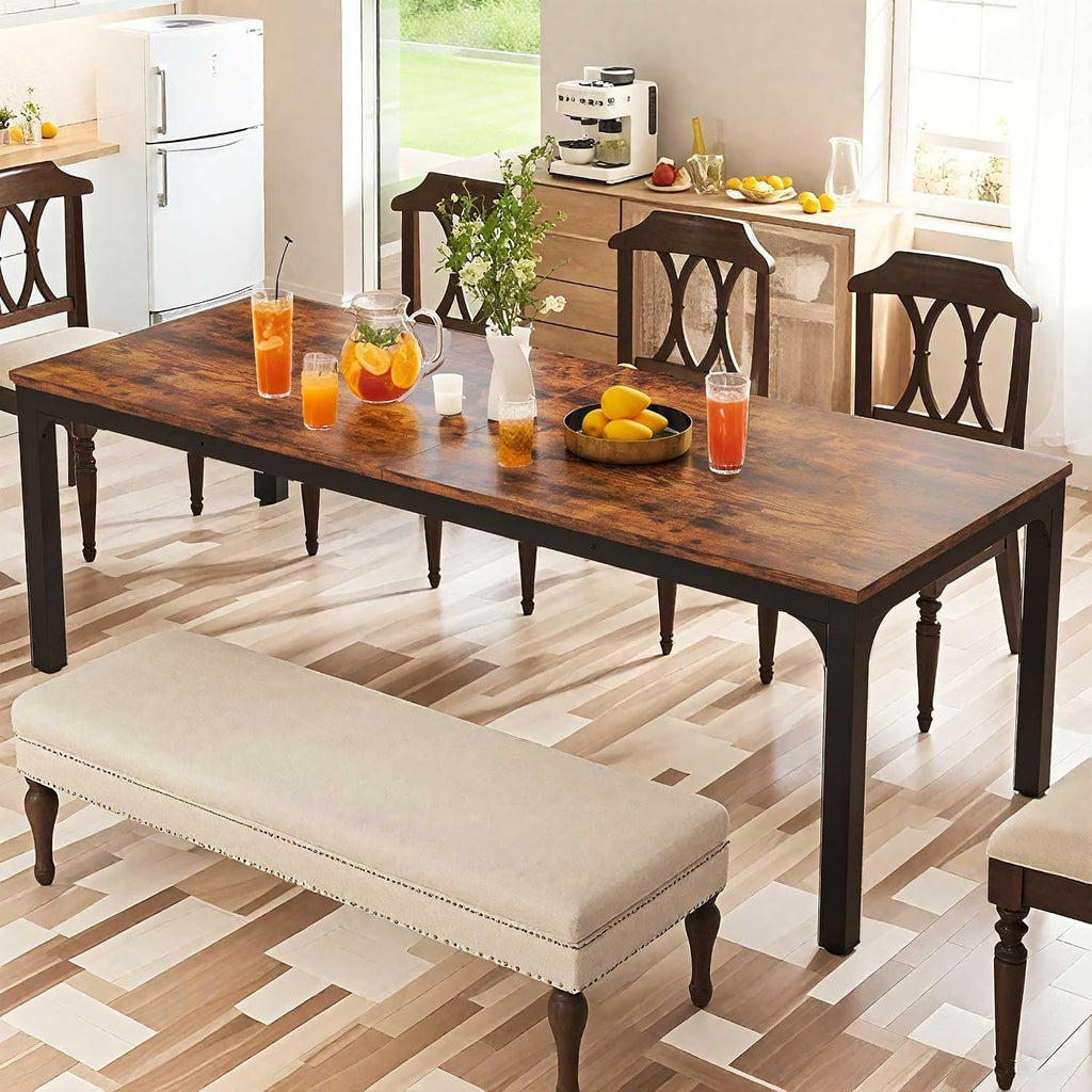 Large Dining Table, 78.7 x 27.6 Inches, Seats 6-8, Rustic Wood Top with Black Metal Frame (Rustic Brown)