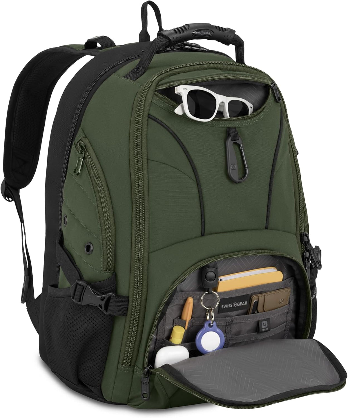 SWISSGEAR Sion 2-Piece Travel Set, Softside Expandable Carry-On Spinner Bundled with 1900 ScanSmart 17' Laptop Backpack with RFID Blocking & Tech Organization, Evergreen