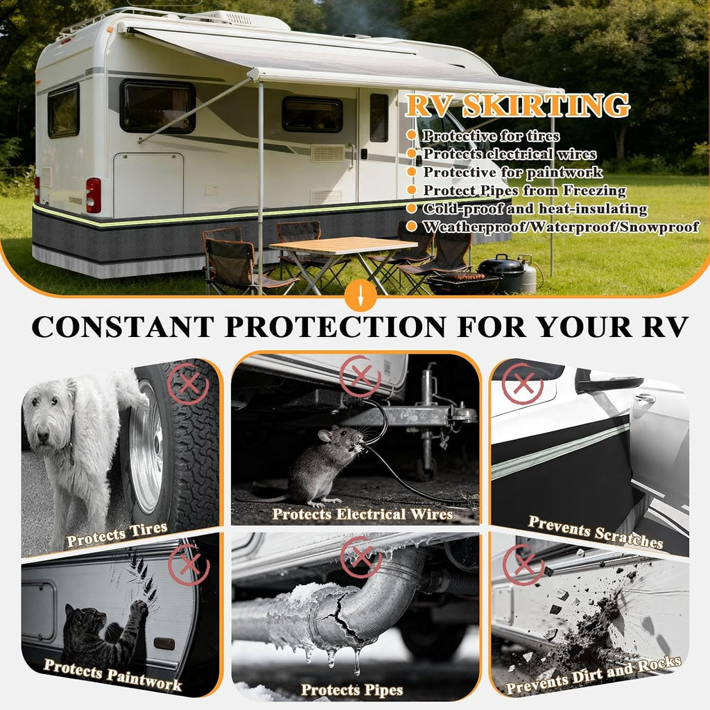Easy Installation Rv Skirting for Winter, 5th Wheel Camper Skirting, Heavy Duty Polyester Fiber & Stainless Steel Mesh, Rv Cover for Travel Trailer Mobile Convenient Storage L: 43ft
