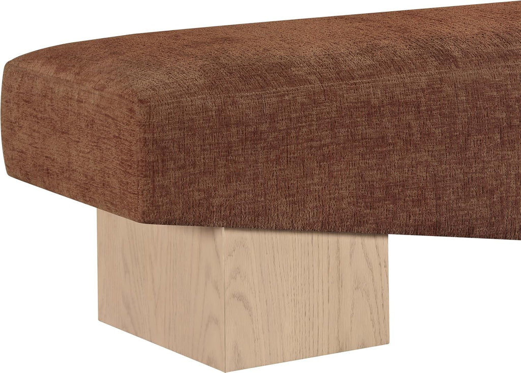 Meridian Furniture 22057Cognac Alora Collection Art Deco Bench with Soft Cognac Polyester Fabric, Natural Finish Solid Wood Frame, 60.5' W x 18' D x 18' H, Cognac