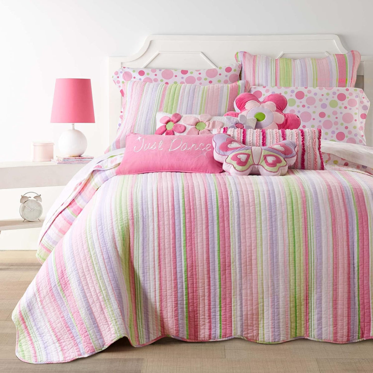 Levtex Home - Merrill Quilt Set - Full/Queen Quilt and Two Standard Shams - Striped - Pink, Green, and Purple - Quilt (86x86in.) and Shams (20x26in.) - Reversible - Cotton