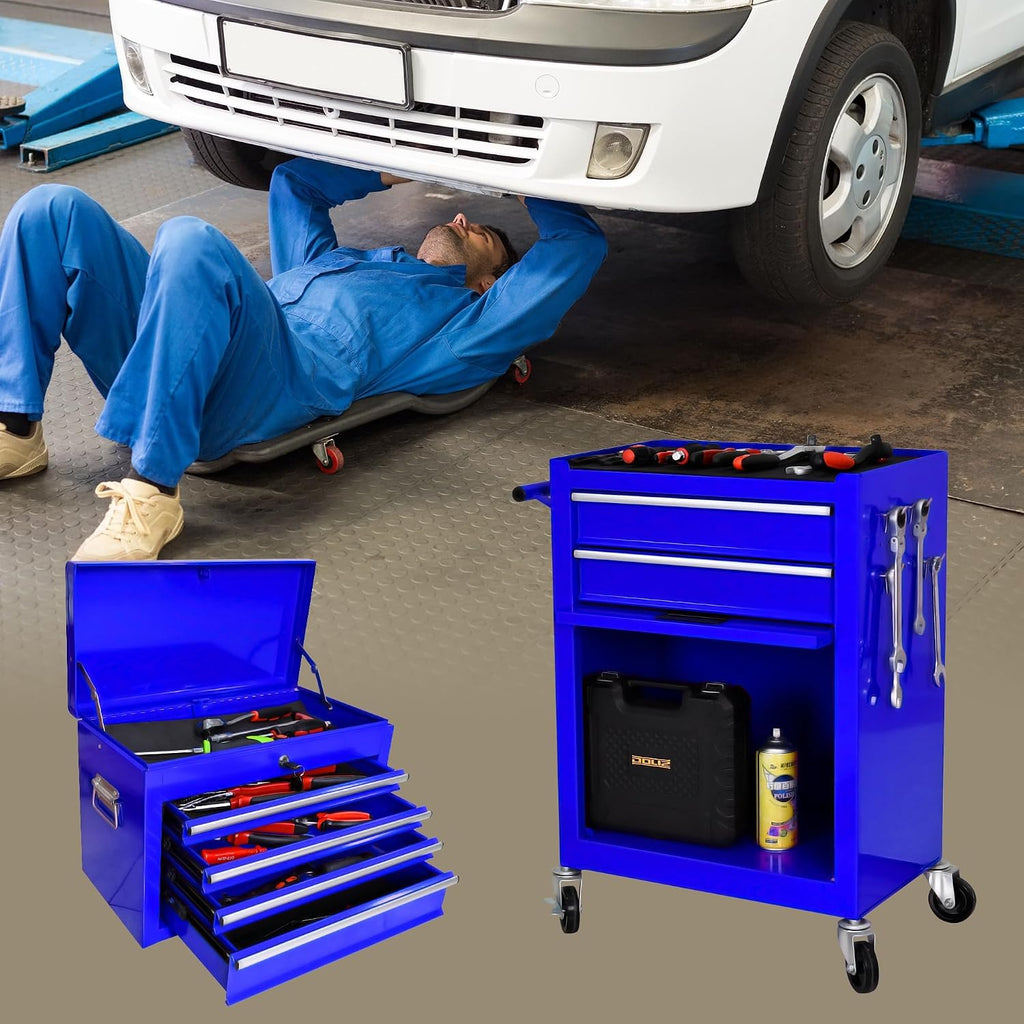 6-Drawer Tool Chest, 3-in-1 Rolling Tool Box with Detachable Top Toolbox & Key Lock,Tool Cabinet with Protective Liner & Universal Lockable Wheels,Metal Storage Cart for Garage,Workshop (Blue)