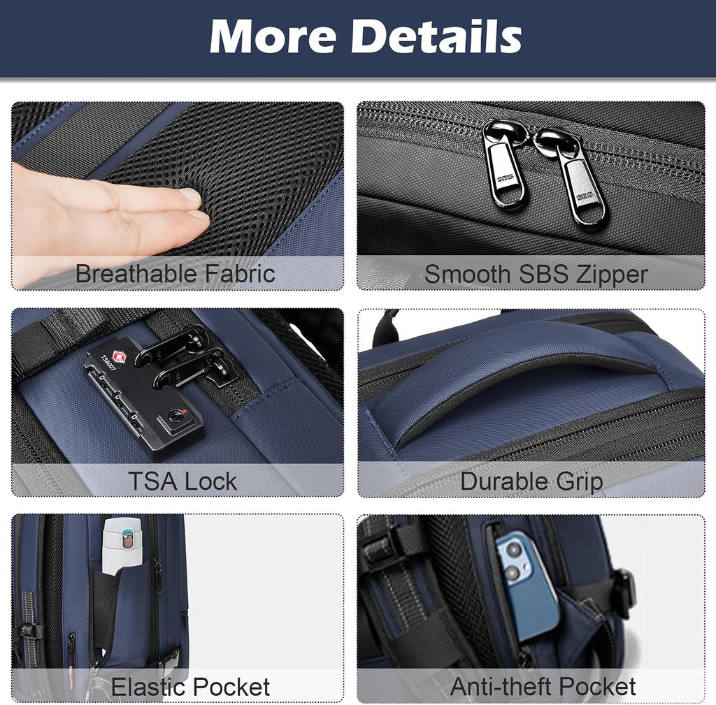 Somago Vacuumable Backpack Expandable Water-resistant Travel Bag with Air Pump TSA Lock Anti-thief Pocket