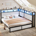 CIKUNASI Corner Full Size Bed Frame with Headboard and Storage Farmhouse Daybed Frame with LED Lights and Charging Station Metal Platform Bed Frame Full Size for Kids Corner Bed