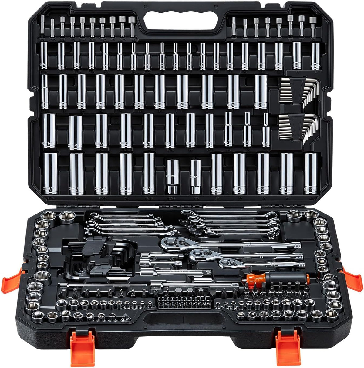 VEVOR Mechanics Tool Set, 253-Piece Mechanic Tool Kit, 1/4 in, 3/8 in, and 1/2 in Drive, SAE and Metric Socket Set, Wrenches, Screwdriver Bits, Accessories, and Storage Case, for Automotive Repair