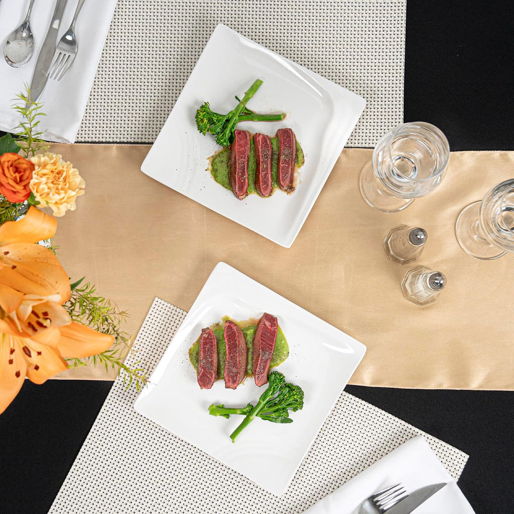 Restaurantware Voga 8 x 8 Inch Serving Plates 10 Square Pasta Plates - Premium Top-Rack DIshwashable White Melamine Serving Platters Serve Appetizers Or Desserts For All Occasions