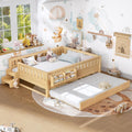 Bellemave Queen Bed with Trundle and Stairs, Queen Size Platform Bed Frame with Fence and Bookshelf, Easy Assemble Beds for Kids, Girls, Boys, Light Natural