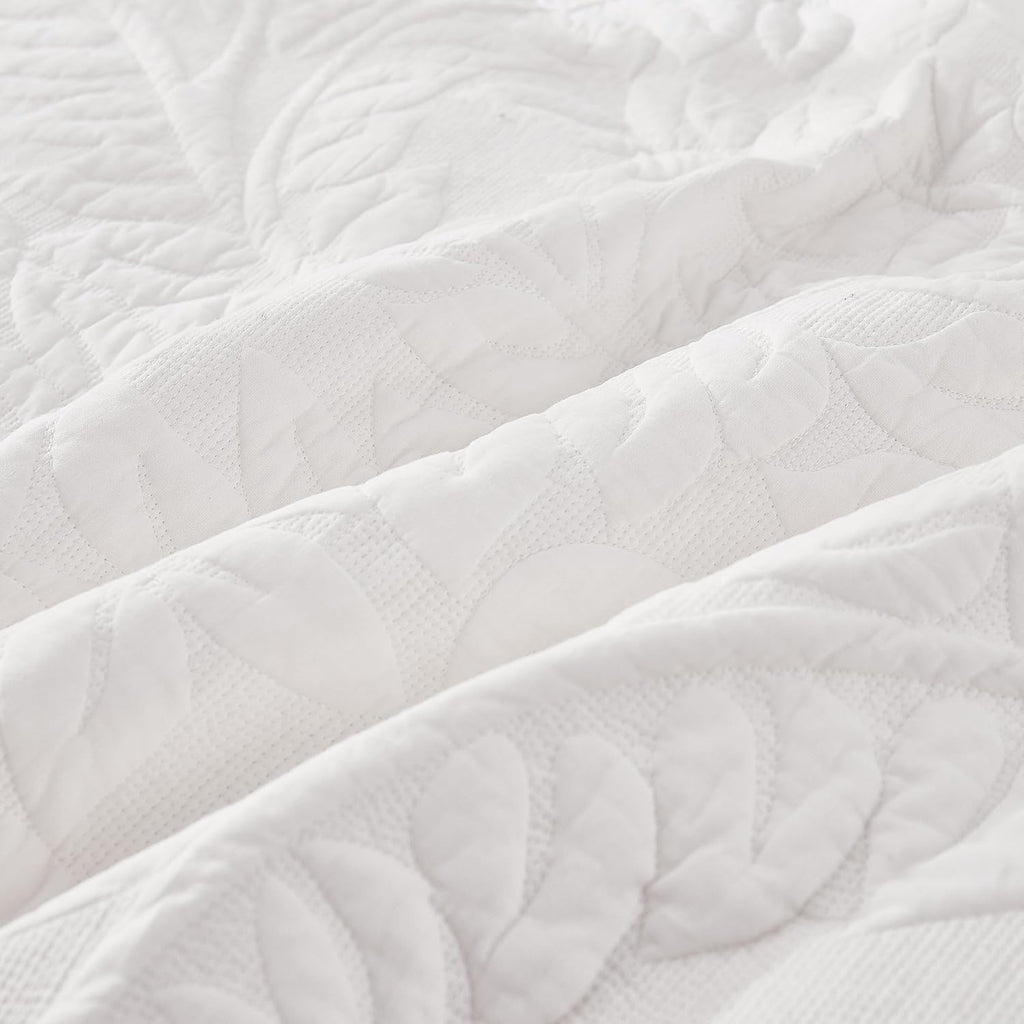 MarCielo 3-Piece 100% Cotton Oversized Bedspread Lightweight Quilt Coverlet Embroidery Farmhouse Bedding Set T0 (Bright White, Oversized King (118'x106'))