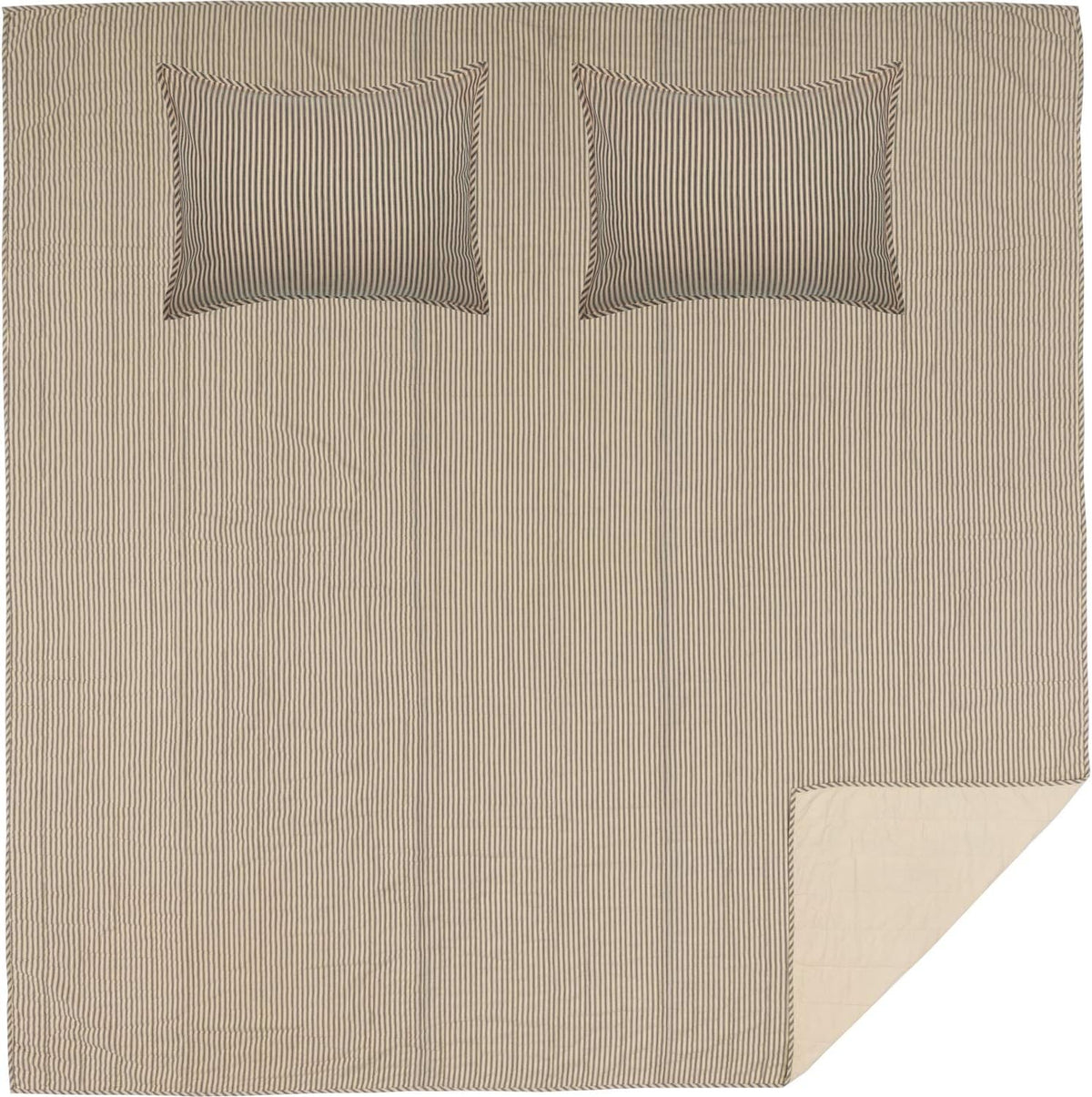 VHC Brands Sawyer Mill Ticking Stripe Queen Quilt Set, Charcoal Gray