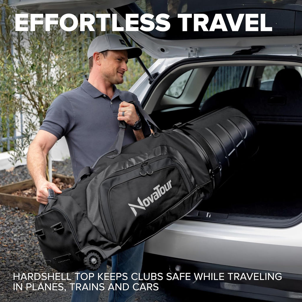 Golf Travel Bag for Airlines: Hard Case Top, Waterproof Zippers, 1680D Oxford Fabric, Built-in TSA Lock, Oversized Tank Wheels, Lightweight – Maximum Club Protection