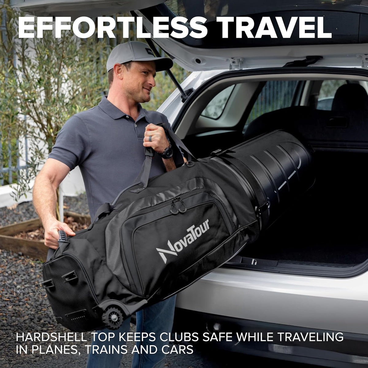 Golf Travel Bag for Airlines: Hard Case Top, Waterproof Zippers, 1680D Oxford Fabric, Built-in TSA Lock, Oversized Tank Wheels, Lightweight – Maximum Club Protection