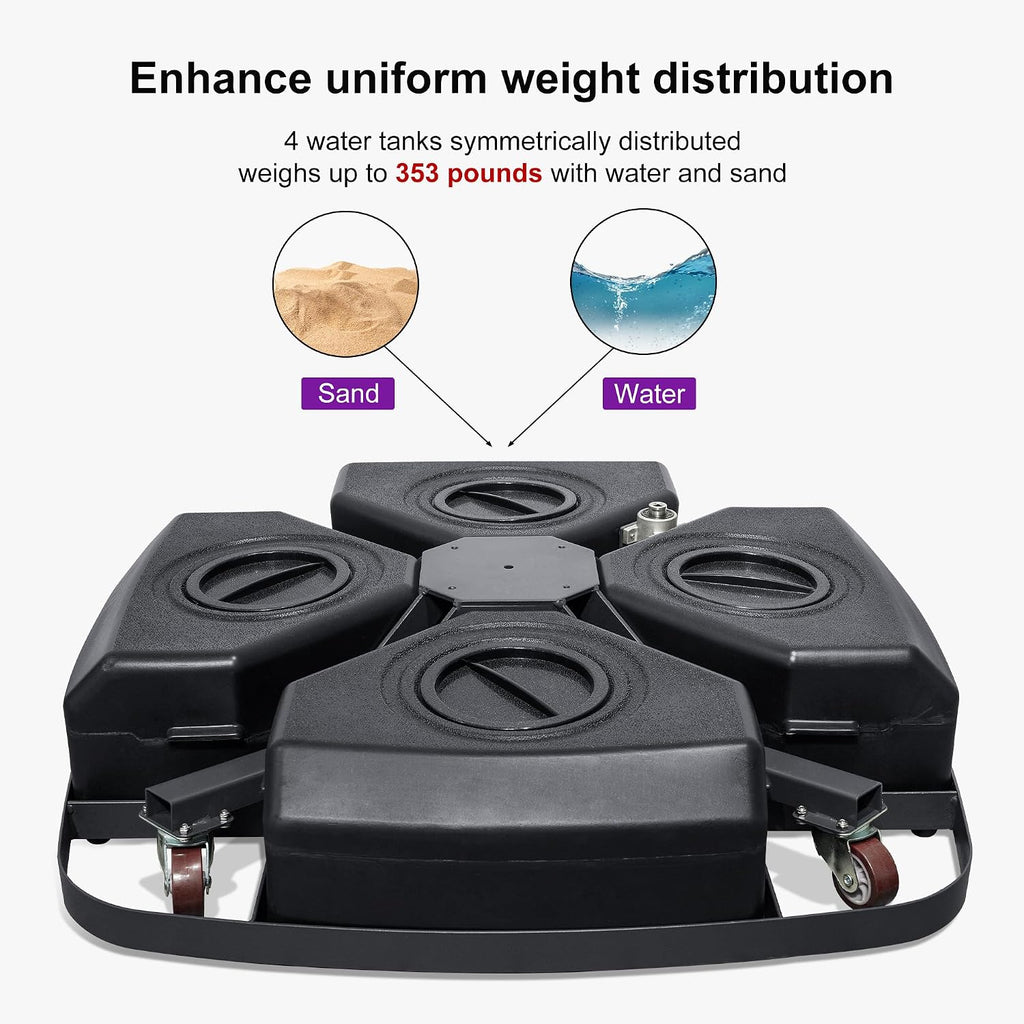 PURPLE LEAF Patio Umbrella Base with Wheels DL4160 Heavy Duty Outdoor Umbrella Base Water &Sand Filled 35.4' X 35.4' X 7.9'