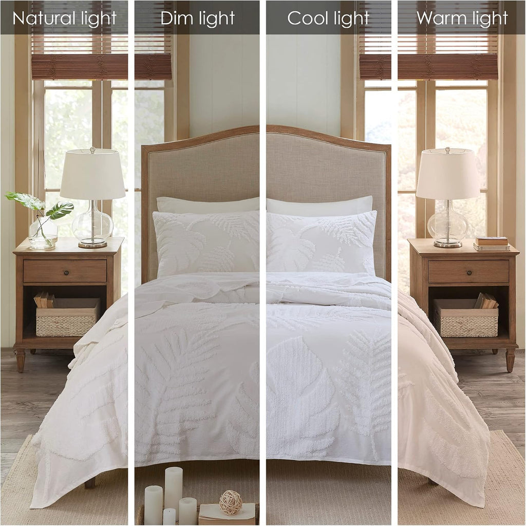 Madison Park Tufted Chenille Cotton Comforter All Season Bedding Set, Matching Shams, Full/Queen(90'x90'), Bahari, Coastal Palm Leaf Off White (MP10-6221)