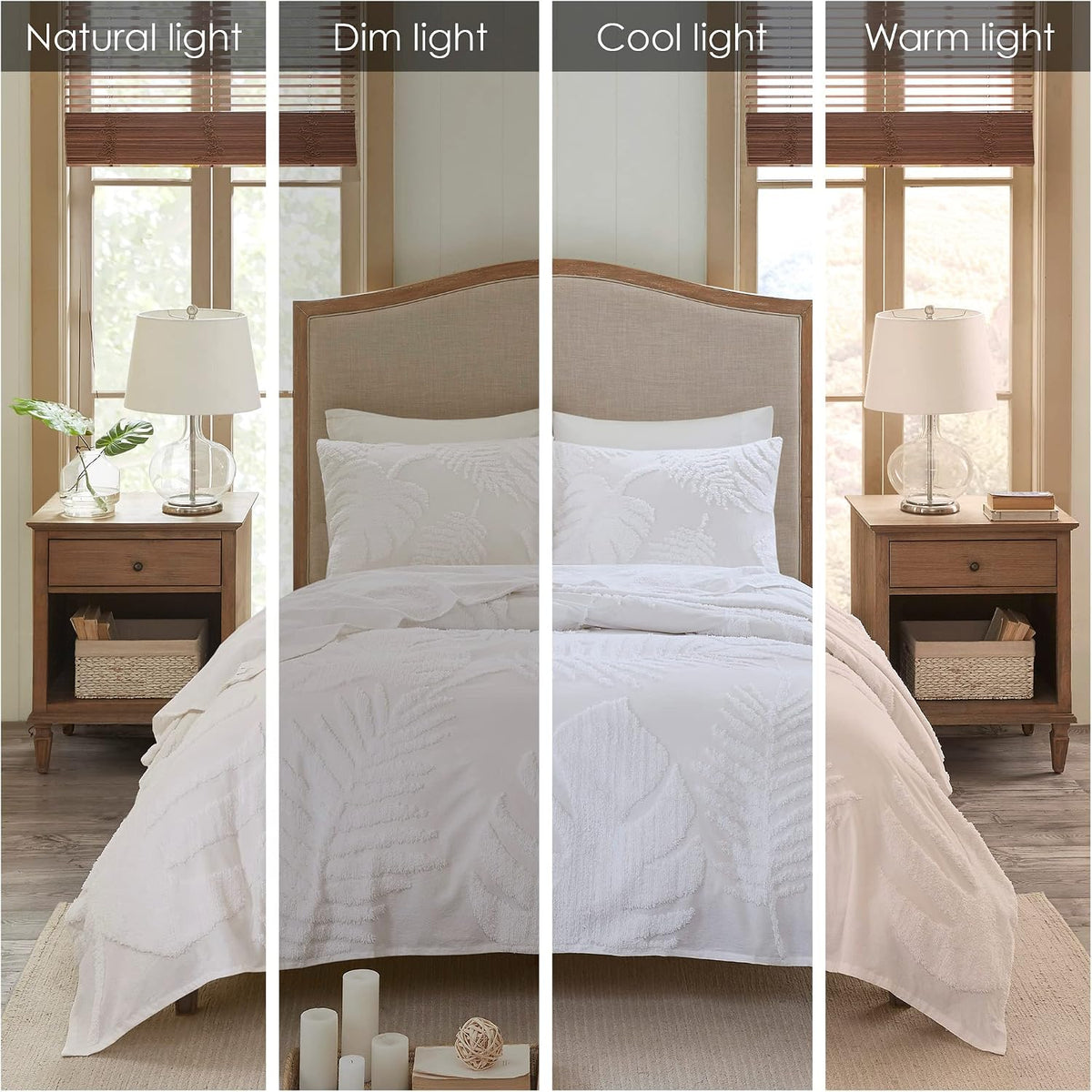 Madison Park Tufted Chenille Cotton Comforter All Season Bedding Set, Matching Shams, Full/Queen(90'x90'), Bahari, Coastal Palm Leaf Off White (MP10-6221)