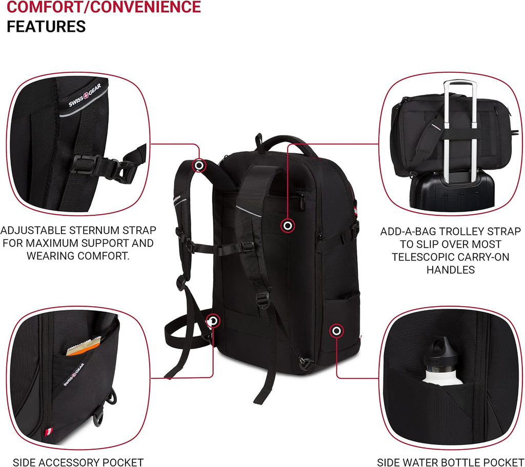 SwissGear 3766 Extra Large 48L Travel Backpack with USB Charging Port, Built-in RFID, Fits 16 Inch Laptop