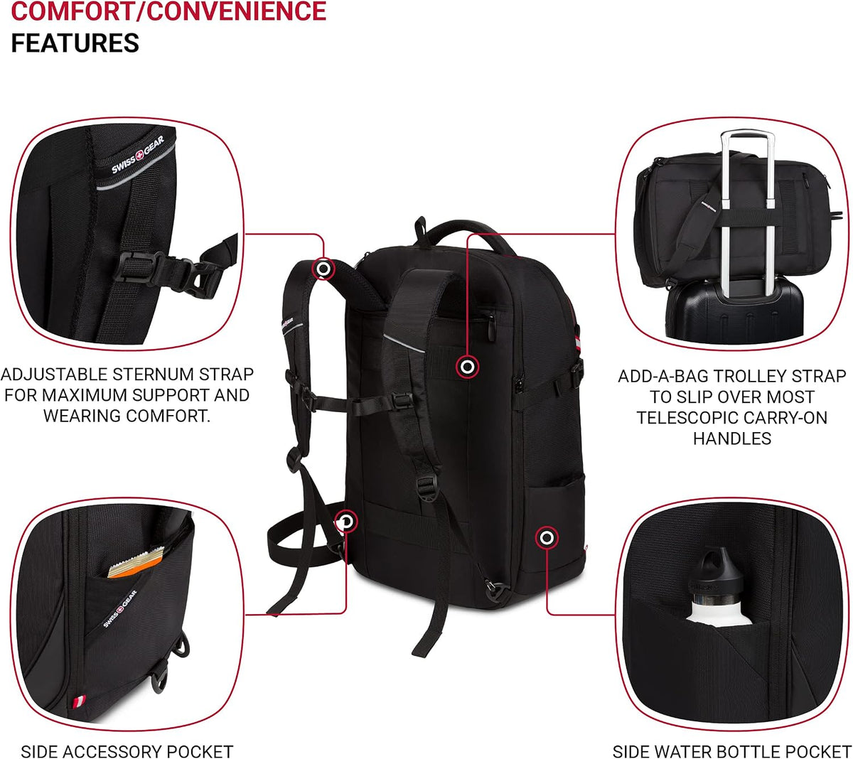 SwissGear 3766 Extra Large 48L Travel Backpack with USB Charging Port, Built-in RFID, Fits 16 Inch Laptop