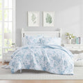 Laura Ashley - Queen Comforter Set, Soft & Reversible Floral Bedding with Bonus Bed Sheets & Pillowcases, 7 Piece Bed Set for Year Round Comfort (Delphine Saras/Sprig Blue)