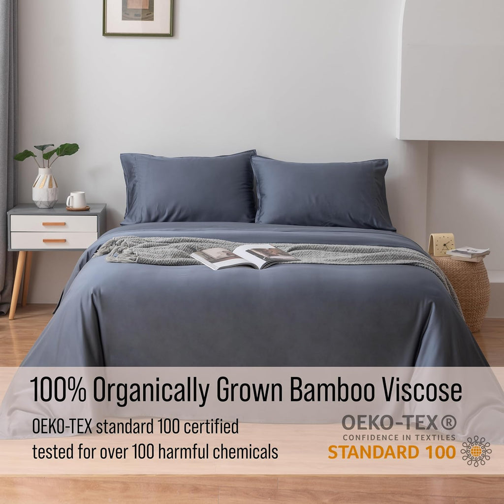 Bella Coterie Luxury Bamboo Viscose King Size Sheet Set | 100% Organically Grown | Ultra Soft | Cooling for Hot Sleepers | 18' Deep Pocket [Slate Blue]