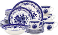 Tudor Royal 30-Piece Porcelain Round Dinnerware Set, Service for 6, Victoria Blue Design, Blue Floral, Plates Bowls Mugs Dishes Saucers, Glossy, Premium Quality Tableware, Unique Pattern