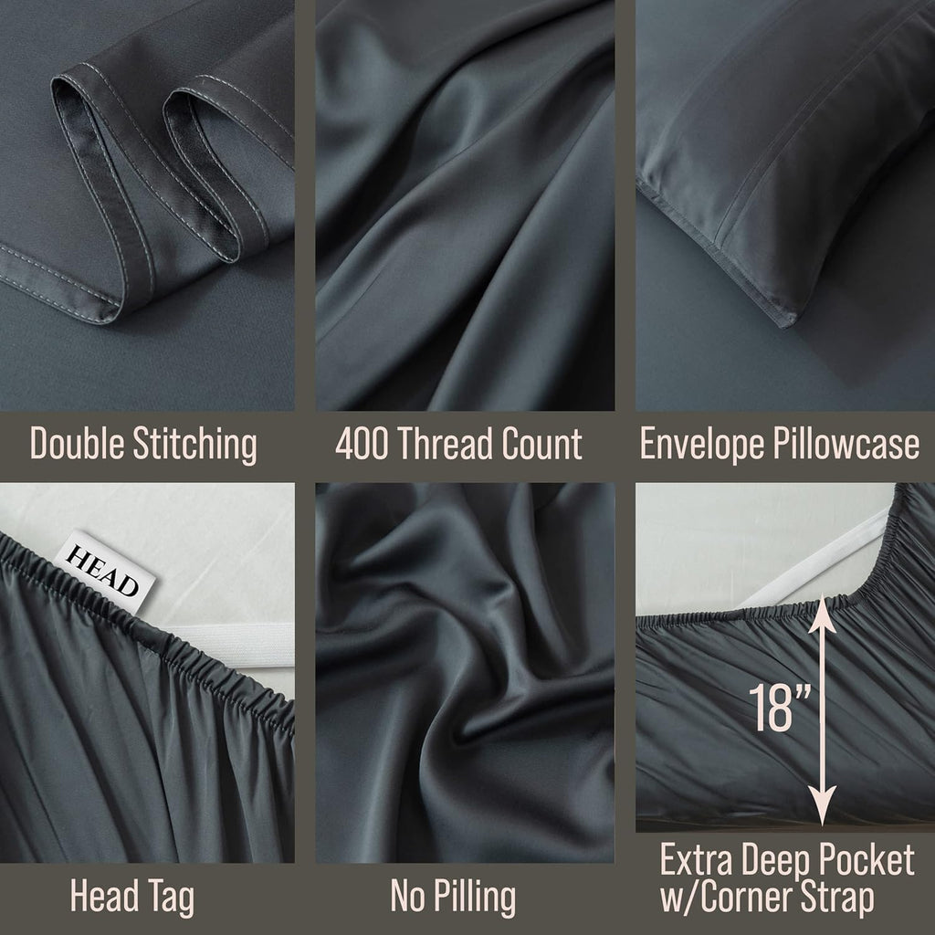Bella Coterie Luxury Bamboo Viscose King Size Sheet Set | 100% Organically Grown | Ultra Soft | Cooling for Hot Sleepers | 18' Deep Pocket [Charcoal Grey]