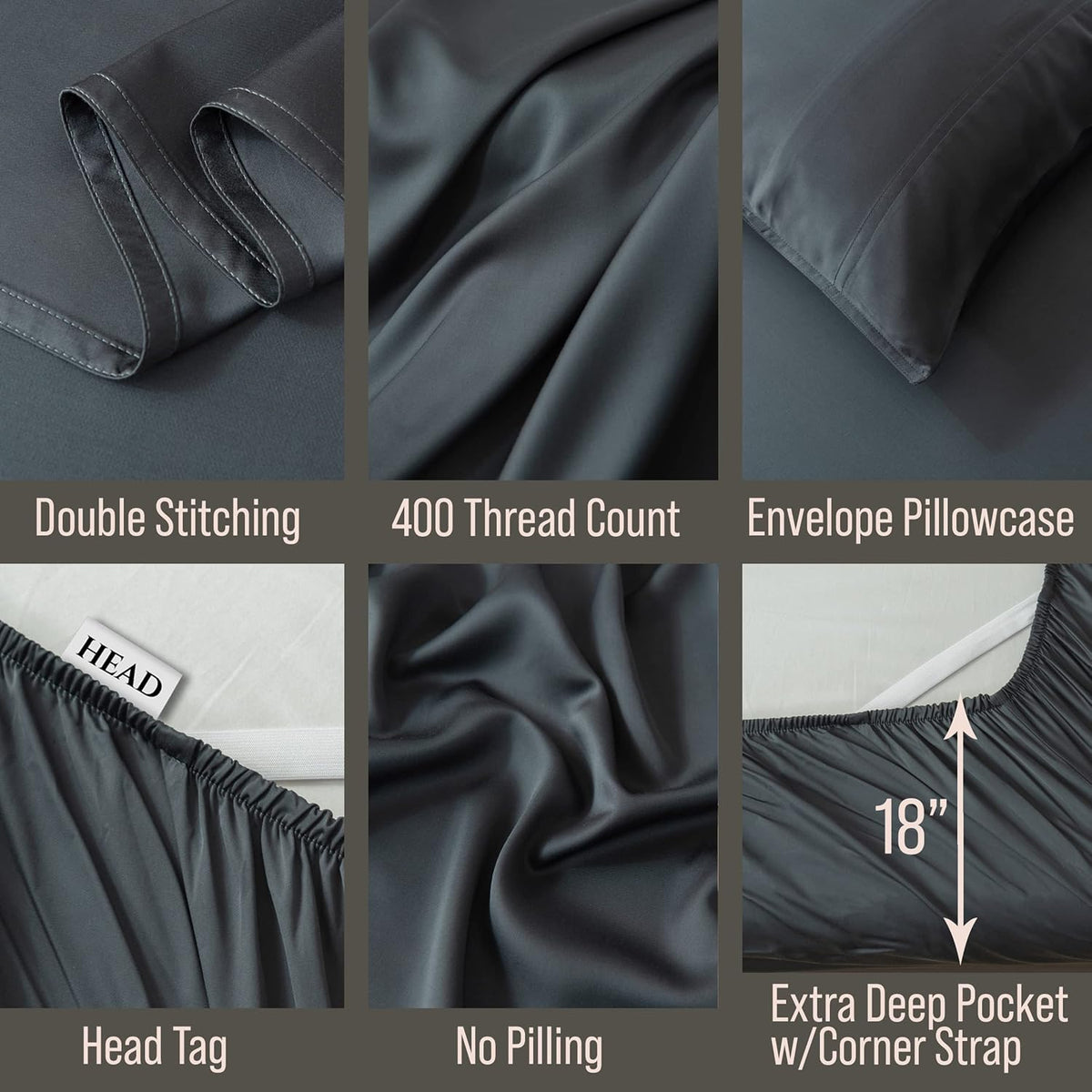 Bella Coterie Luxury Bamboo Viscose King Size Sheet Set | 100% Organically Grown | Ultra Soft | Cooling for Hot Sleepers | 18' Deep Pocket [Charcoal Grey]