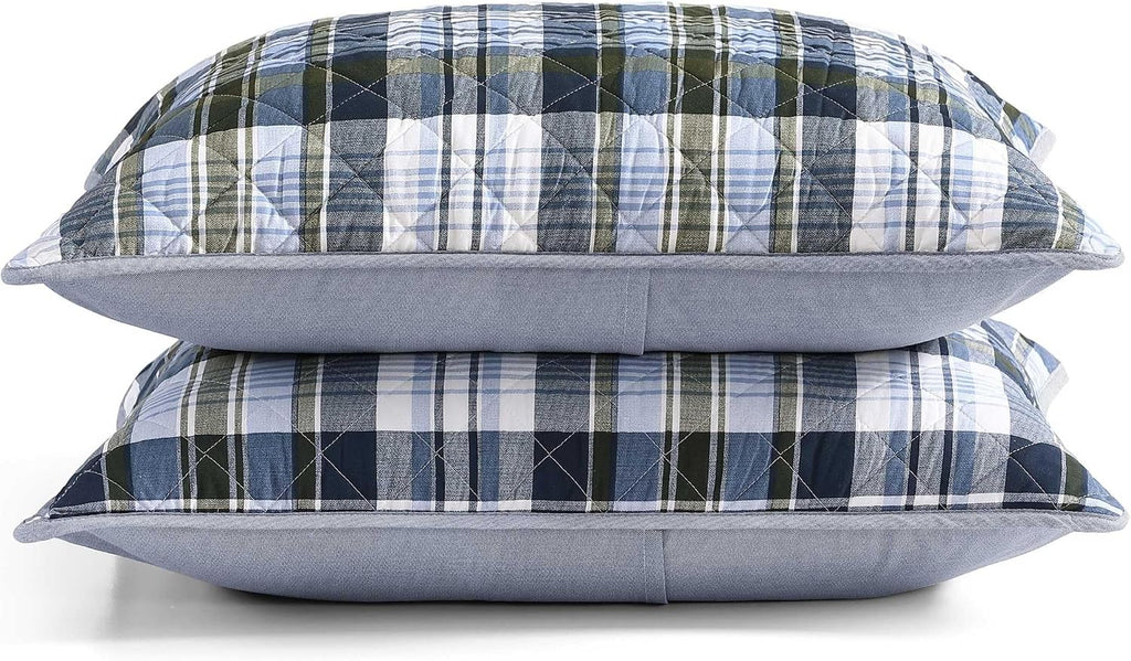 Tommy Hilfiger - Queen Quilt Set, Soft Cotton w/Breathable Feel, Lightweight Bedding for Year Round Comfort, 3 Piece Bed Set w/Matching Pillowcases (Bleecker Plaid Blue)