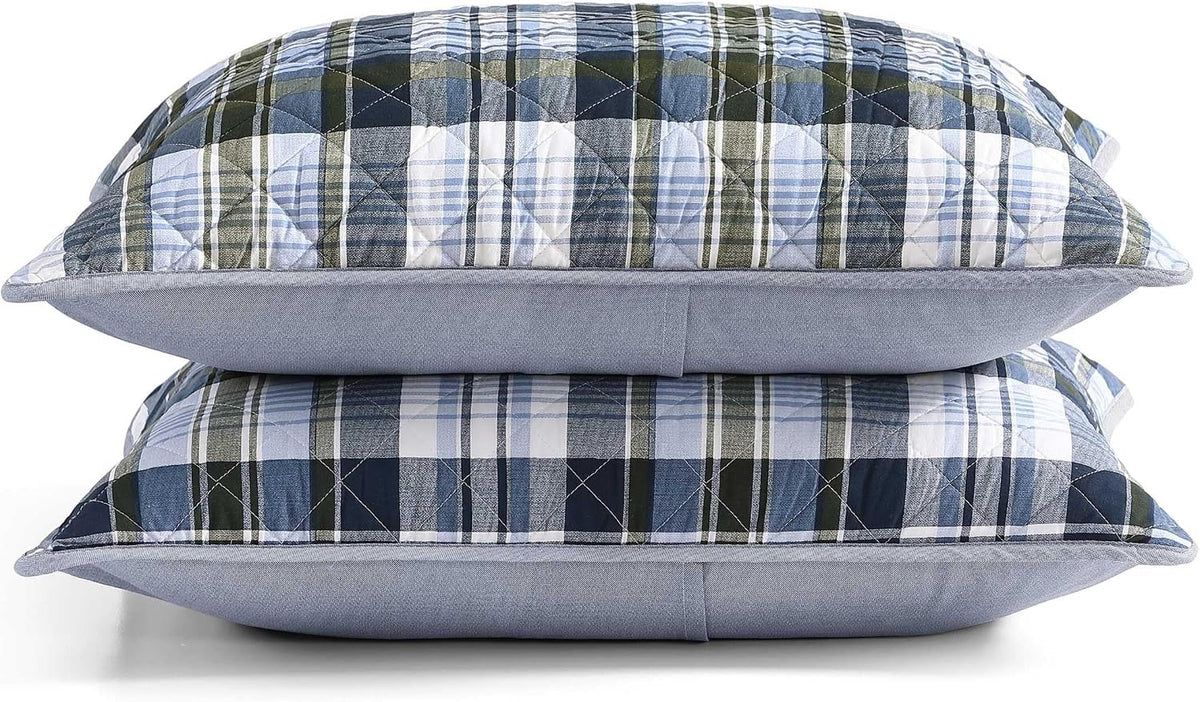Tommy Hilfiger - Queen Quilt Set, Soft Cotton w/Breathable Feel, Lightweight Bedding for Year Round Comfort, 3 Piece Bed Set w/Matching Pillowcases (Bleecker Plaid Blue)
