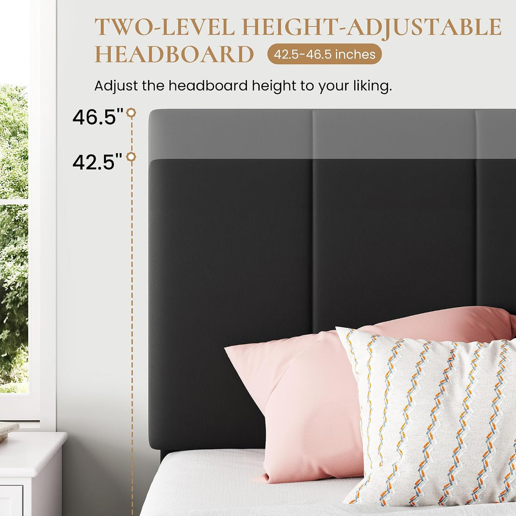 SHA CERLIN King Size Lift Up Storage Bed Frame, Adjustable Headboard, Hydraulic Support, Velvet Upholstered, Easy Installation, No Box Spring Needed, Black