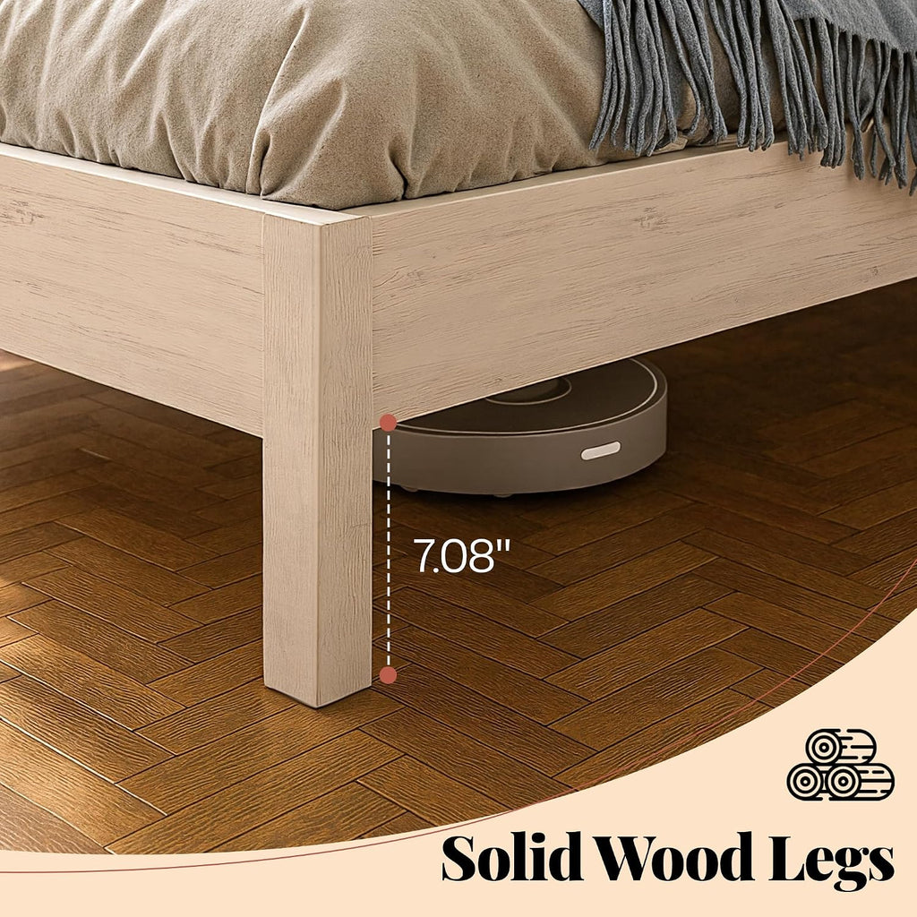 Jocisland Full Size Bed Frame with Tall Upholstered Curved Headboard, Solid Wood Platform Bed, No Box Spring Needed, Wood Slat Support, Easy Assembly, White