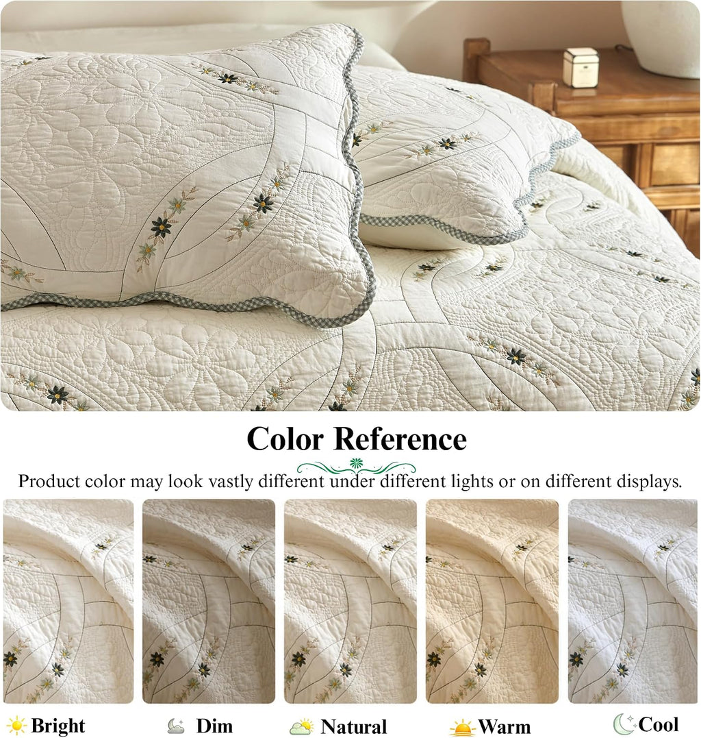 MarCielo 3Pcs Lightweight Cotton Quilt Bedspread Set – European Cottage Floral TC152