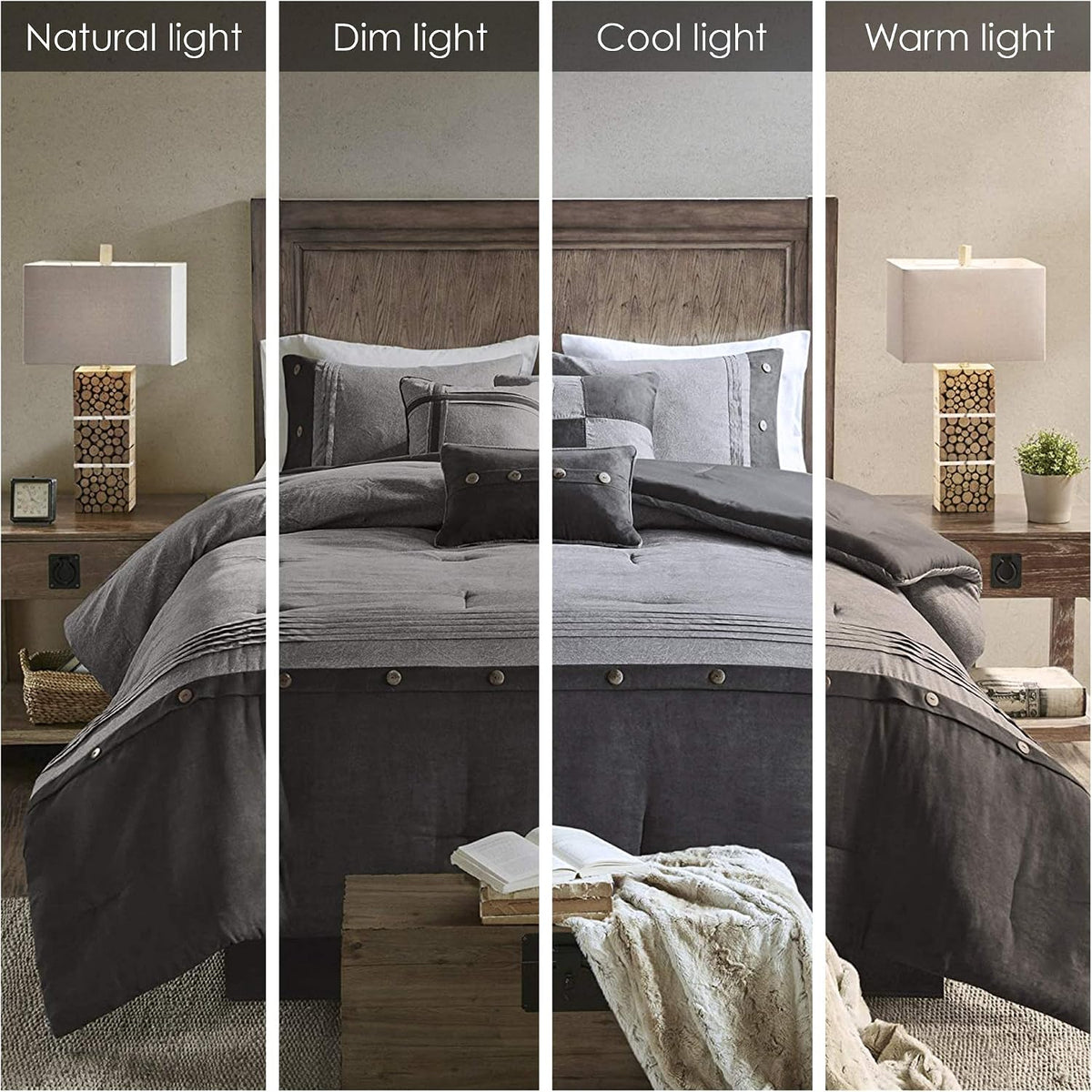 Madison Park Boone Cozy Comforter Set, Faux Suede, Deluxe Hotel Styling All Season Down Alternative Bedding Matching Shams, Decorative Pillow, King (104 in x 92 in), Rustic Grey 7 Piece Dark Grey 7pcs