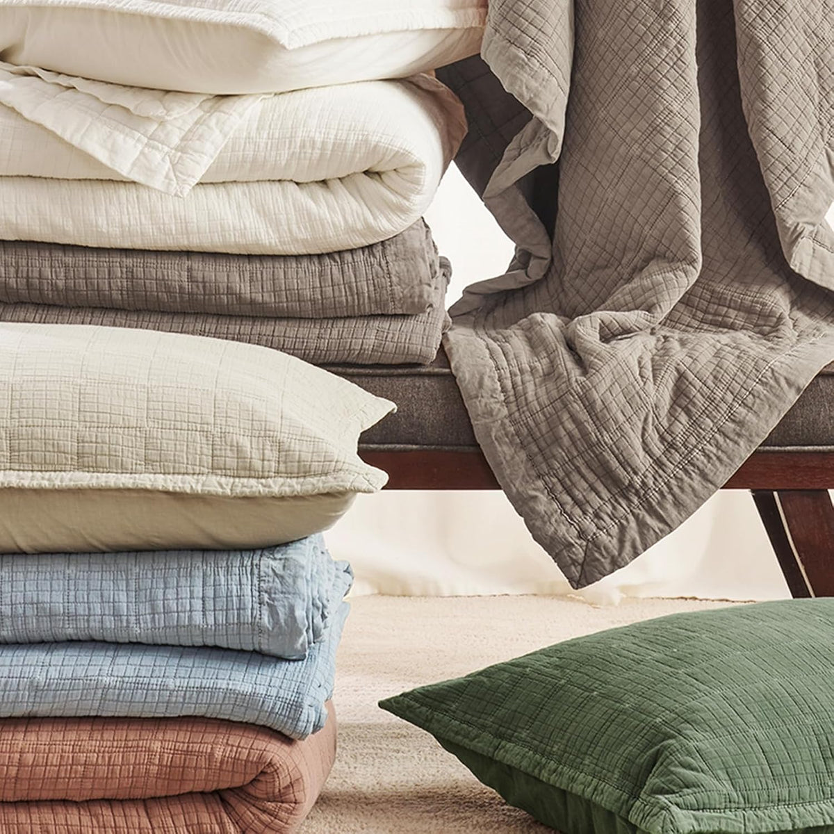 EVERGRACEHOME Stonewashed Cotton Quilt Set King Size, Ultra Soft Oversized Bedspread Coverlet Set, Lightweight Crinkle Box Stitch Bedding Sets for All Season, with 2 Shams, Truffle Taupe Brown