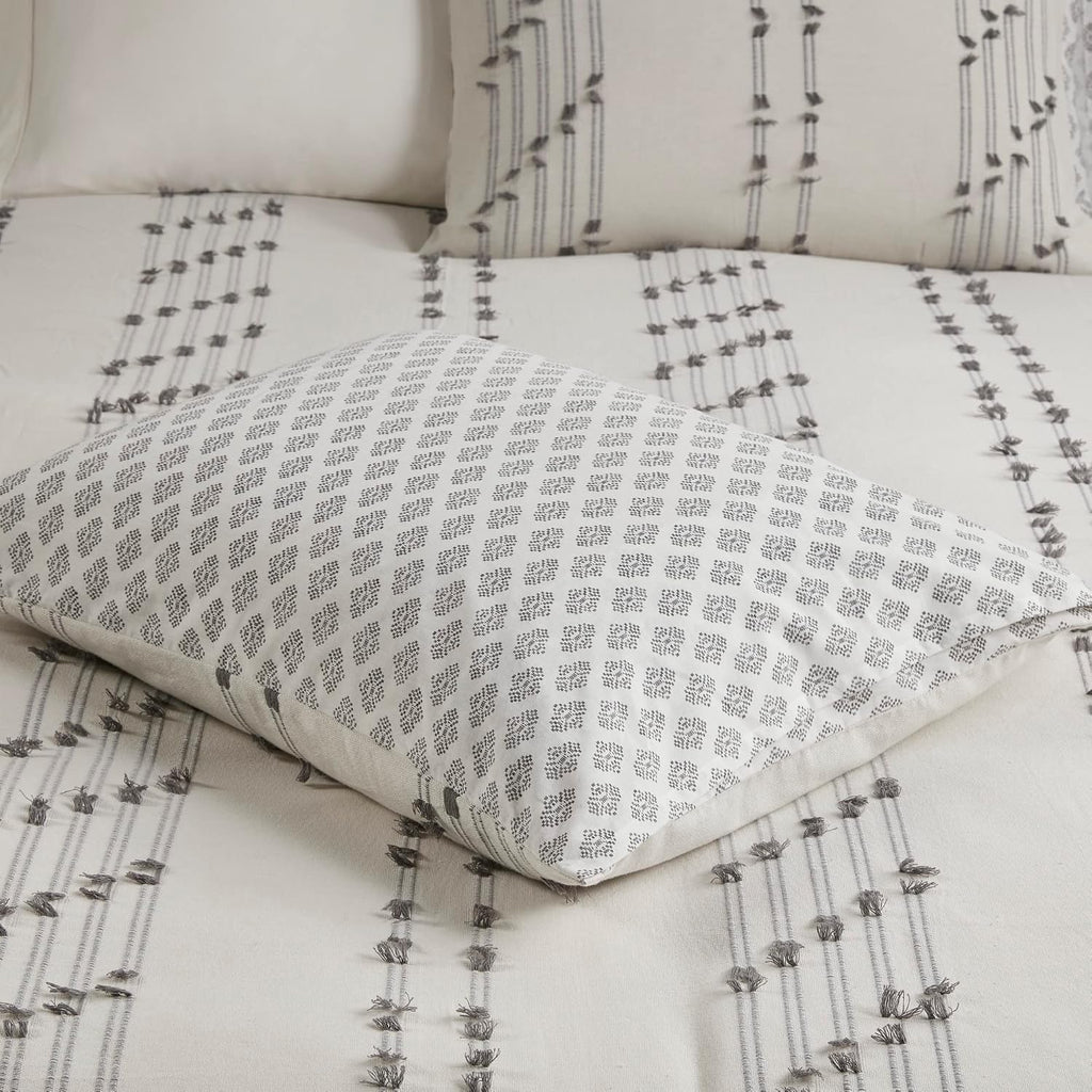 INK+IVY Cotton Duvet Cover King Size - 100% Cotton Duvet Cover Set, Boho Bedding Set for All Seasons Farmhouse Bedding Duvet & Sets with 2 Pillowcase, Jacquard Stripes, Ivory 3 Piece King/Cal King