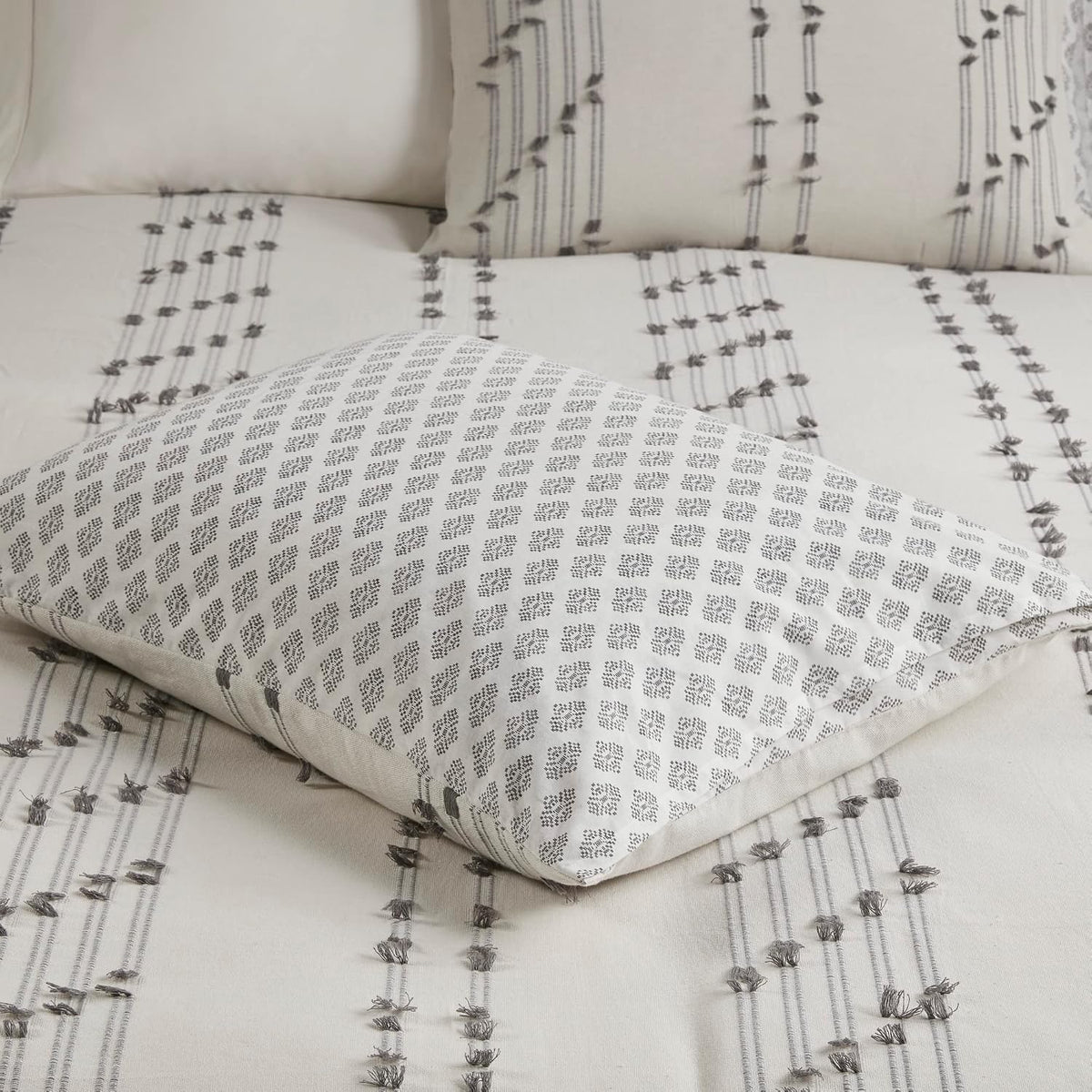INK+IVY Cotton Duvet Cover King Size - 100% Cotton Duvet Cover Set, Boho Bedding Set for All Seasons Farmhouse Bedding Duvet & Sets with 2 Pillowcase, Jacquard Stripes, Ivory 3 Piece King/Cal King