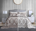 HZ & HY Oversized King Bedspread 128x120 Extra Wide, Jacquard Matelasse Damask Pattern Design, Lightweight, Reversible, 5 Piece, 100% Microfiber, Tan Brown