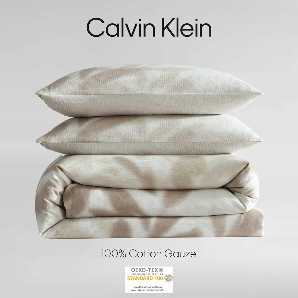 Calvin Klein - Queen Comforter Set, Floral Inspired Soft Bedding with Matching Shams, Oeko-Tex Certified (Shadow Branches Beige, Queen)
