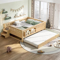 Bellemave Full Bed with Trundle and Stairs, Full Size Platform Bed Frame with Fence and Bookshelf, Easy Assemble Beds for Kids, Girls, Boys, Light Natural