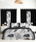 9 pcs King Bed in a Bag with Curtains | Bedspread, Pillowcases, Print & Solid Curtains | Microfiber Monochrome Nature | Fade-Resistant, Easy Care | Comforter Sets with Matching Curtains
