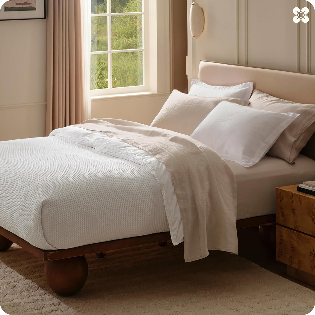 Bedsure Cotton Duvet Cover Oversized King Size - 100% Cotton Waffle Weave Snow White Duvet Cover, PureWoven Textured Breathable Bedding Comforter Cover for All Season, 1 Duvet Cover Only 120'x98'