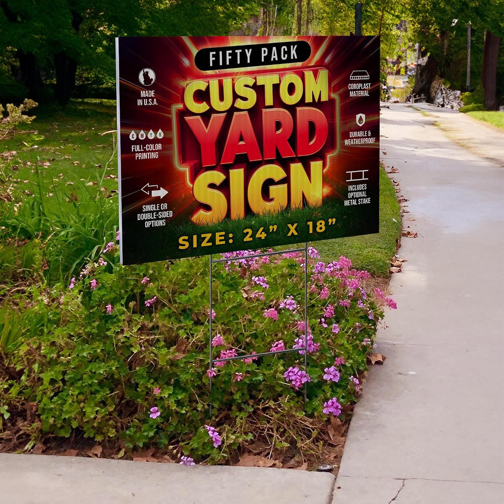 50 Pack 24'x18' Custom Yard Signs with Stakes, Personalized Yard Signs for Outdoors, Customized Full Color Print Corrugated Signs for Business