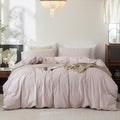 FOSSA Duvet Cover Set 100% Washed Cotton Linen Feel Super Soft Breathable Cozy 3 Pieces Bedding Sets Solid Greyish Pink Oversized King Plus