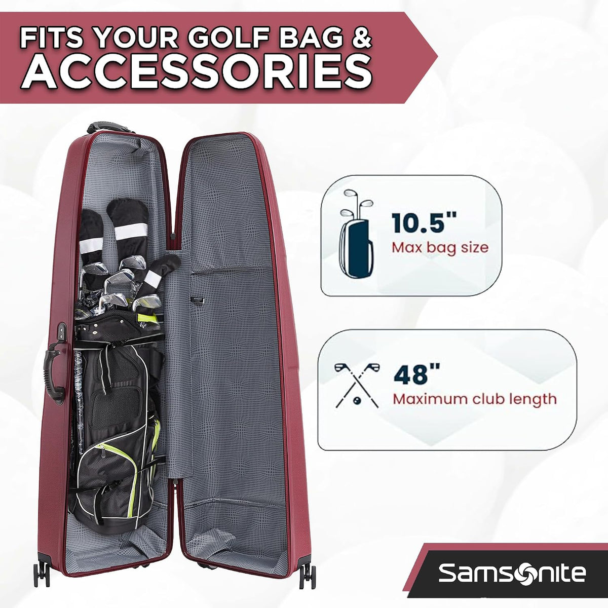 Samsonite Tour Deluxe Golf Hard Case Golf Travel Bag, Lightweight & Durable ABS Shell, 360 Degree Multi-Directional Wheels