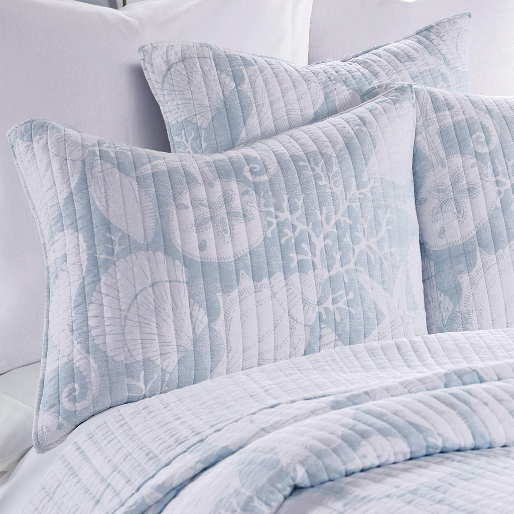 Levtex Home - Stillwater Quilt Set - Full/Queen Quilt and Two Standard Shams - Coastal - Blue and White - Quilt (88x92in.) and Shams (20x26in.) - Reversible - Cotton