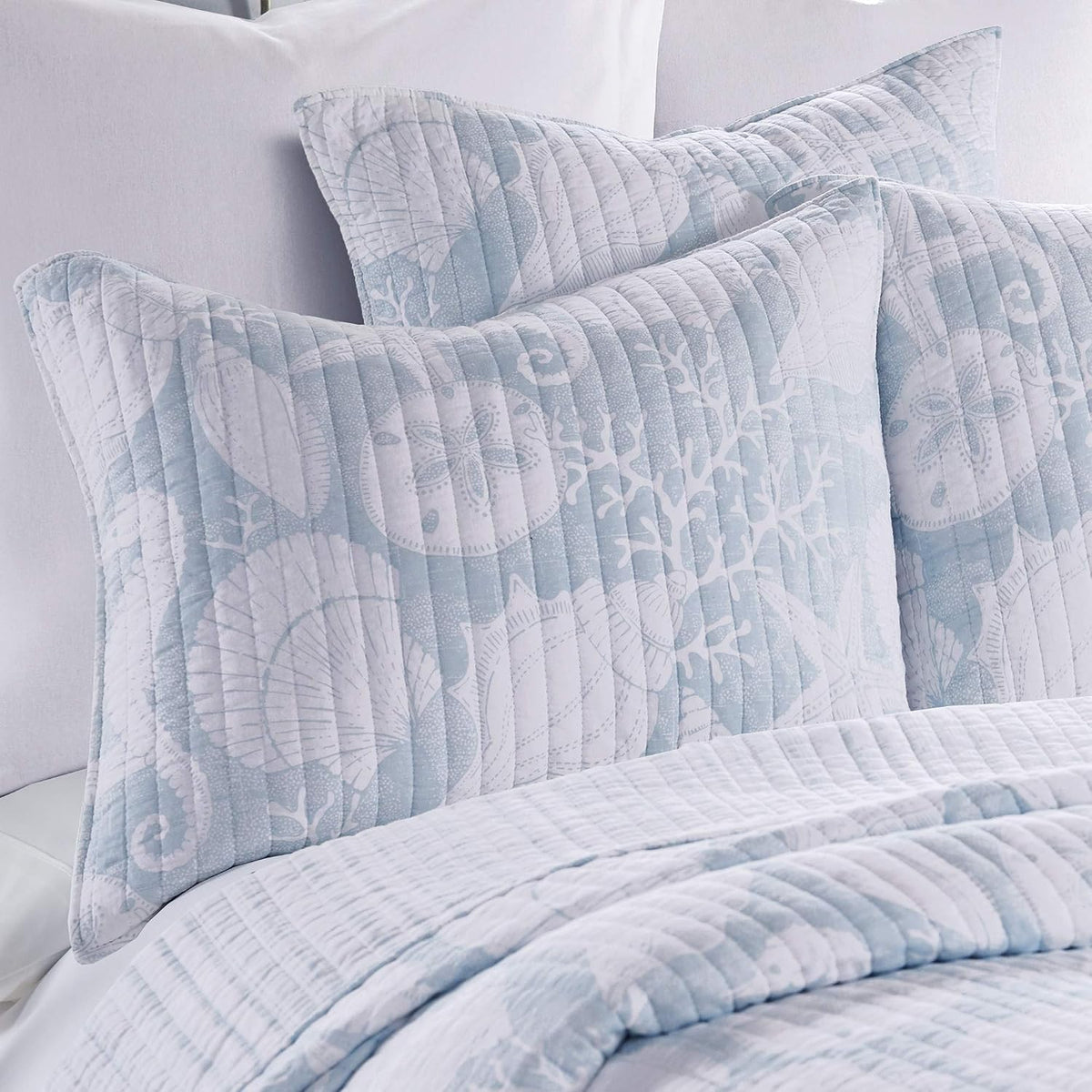 Levtex Home - Stillwater Quilt Set - Full/Queen Quilt and Two Standard Shams - Coastal - Blue and White - Quilt (88x92in.) and Shams (20x26in.) - Reversible - Cotton