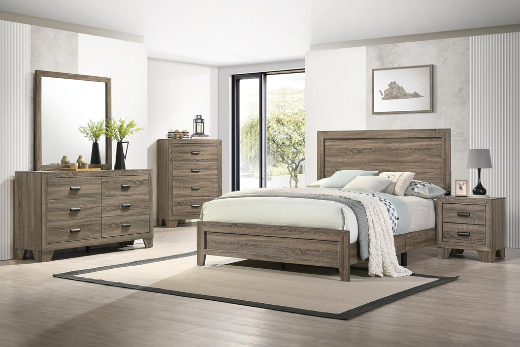 3pc Contemporary Wooden Bedroom Set King Size Panel Bed and 2X Storage Nightstands Gray Finish