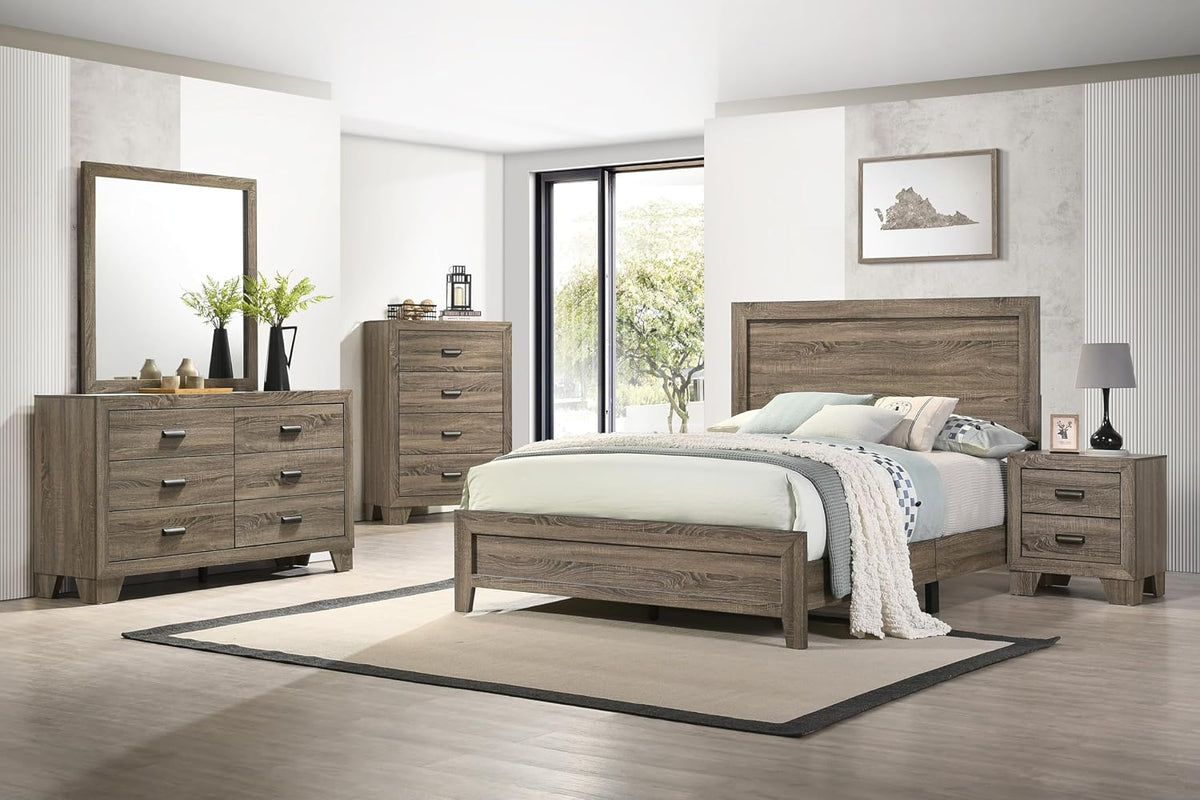 3pc Contemporary Wooden Bedroom Set King Size Panel Bed and 2X Storage Nightstands Gray Finish