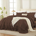 Andency Brown Super King Plus Comforter Set (128x120Inch), 3 Pieces Ruffle Comforter Set with 2 Pillowcases, Farmhouse Shabby Chic Lightweight Fluffy Soft Polyester All Season Bed Set