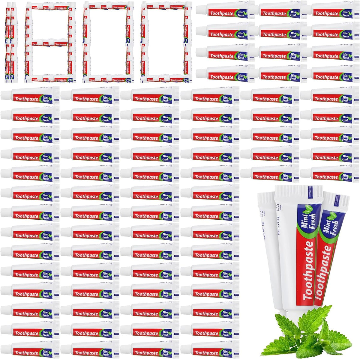 1800 Pcs Mini Toothpaste Bulk Regular Clean Mint Toothpaste for Bad Breath, Helps Freshens Breath, Whitens Teeth Travel Size 0.18oz for Home Hotel Office School Camping