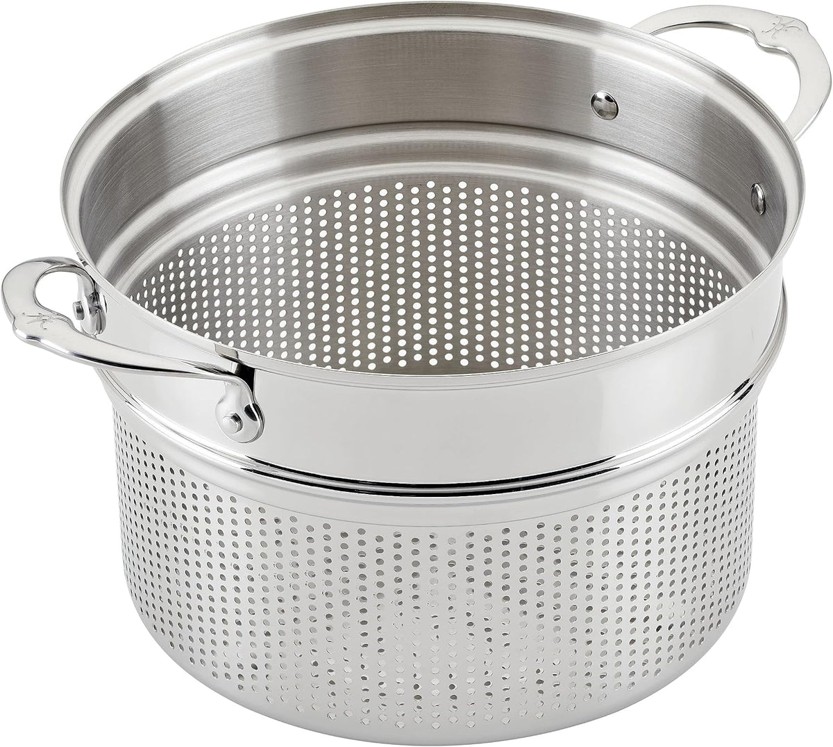 Hestan Provisions 8-Quart Stainless Steel Pasta Insert and Steamer Basket - Fits 8 Qt Stock Pots, 18/10 Stainless Steel, Dishwasher Safe